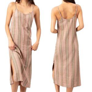 Rip Curl Midi Dress Womens Small Sand La Bonita Stripes Sleeveless Beach Coastal